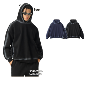 Vêtements pour hommes en gros, sweat à capuche en molleton lourd 350G, lavage à l'eau forte, vêtements d'hiver, coupe ample transfrontalière, capuche longue - Product Image 3