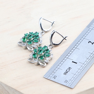 Ensembles de bijoux en argent 925 émeraude verte pour femmes boucles d'oreilles de mariage bague pierres de Zircon blanc Bracelet pendentif collier ensemble - Product Image 5