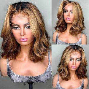 Court Bob Highlight Corps Vague D'eau 13X4 Dentelle Frontale sans colle Perruques de Cheveux Humains Ombre Blonde 4x4 Fermeture Perruque Colorée Pour Les Femmes - Product Image 5