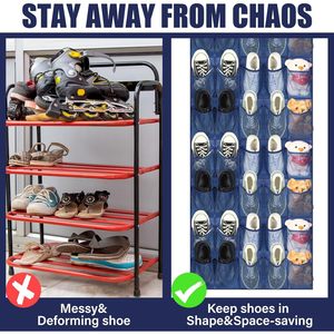 Organizador de zapatos colgante para puerta con 40 bolsillos, bolsillos de malla azul marino para armario, estante de almacenamiento detrás de la puerta - Product Image 3