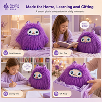 Peluche Monstre IA Fauve Fantastique à Longue Fourrure Violette, Cornes Doubles en Cristal, Clonage Vocal ChatGPT 50+ Langues, Mémoire, WiFi 2.4G