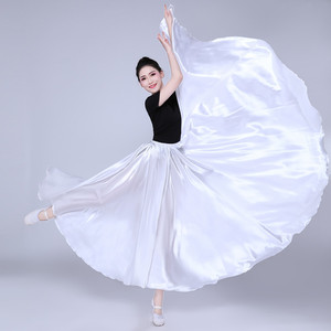 Falda Larga Gitana para Mujer, Ropa de Práctica de Danza, 15 Colores Surtidos, Falda de Danza Sólida en Morado y Dorado, Falda de Satén de 360 Grados para Danza del Vientre - Product Image 4