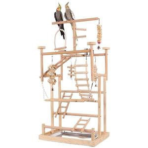 Grote Massief Houten Vogelbenodigdheden Staan Papegaaibaars Trainingsladder Met Hengel En Touwklimframe Vogelspeelgoed Set - Product Image 1