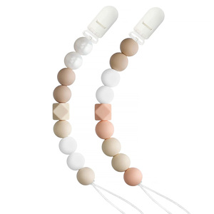 Sucettes en silicone de qualité alimentaire rose avec attache en bois, chaîne de dentition, attache-sucette <span class=keywords><strong>pour</strong></span> bébé - Product Image 3
