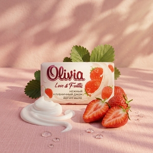 Strawberry Scented Moisturizing Bar <b>Soap</b> with Glycerin for Daily Hand and Body Care 140 g Olivia Love & Fruttis - Product Image 1