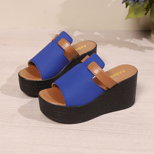 Sandales compensées à bout ouvert respirantes et amortissantes, couleur unie, style coréen, semelle épaisse, talon conique, semelle extérieure en caoutchouc, pour femmes, été - Product Image 5
