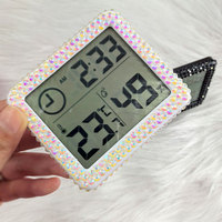 Thermomètre Hygromètre Numérique DIY Pinky Salon Decor pour Extensions de Cils, Mini Thermomètre d'Humidité Intérieur avec Strass