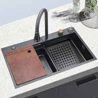 Robinet multifonction noir Nano Cascade pour évier de cuisine Grande laveuse de tasses Distributeur de savon en acier inoxydable 304