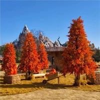 Pohon Cypress dan Pohon Sequoia NINI untuk Taman, Ornamen Lanskap Daun Maple LED Tahan Air untuk Luar Ruangan dengan Daun Berwarna Hangat