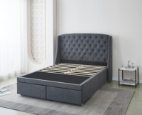 Gepolsterter Queen-Size-Plattform bett rahmen mit 2 Schubladen und Kopfteil, Matratzen fundament mit Holz latten halterung