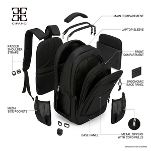 Zaino Minimalista Multifunzionale Blu Navy e Nero con LOGO Personalizzato, Ideale per Pendolarismo, Campus e Viaggi Leggeri - Product Image 4