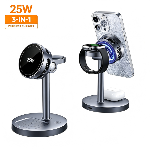 JEDI TEC Cooling Qi2.2 3 in 1 Magnetic Wireless Charger Stand 15W Fast Charging for Iphone 17 16 15pro Max