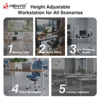 Bureau debout électrique intelligent Henvo en acier, design contemporain, avec rappel de position assise, préréglages de hauteur, autoportant, ergonomique pour bureau commercial