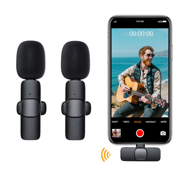 LED Indicator High Quality Clip-on Collar Condenser Microphone Mini Clip Microphone Wireless for Type-C 1 Receiver+2 Microphone