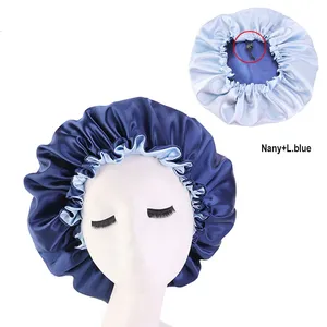 D2333 Women Ladies Satin Hair Care Bonnet Double Layer Adjustable Sleeping Hats Satin Nightcap