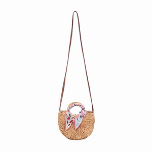 Borsa a tracolla piccola semicircolare in carta intrecciata con motivo a frutta 26x23x6cm - Product Image 1