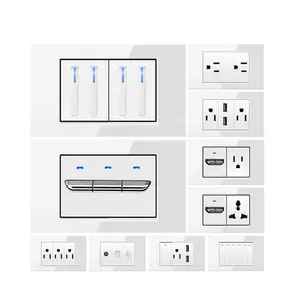 118 White American Standard Japanese Canada Brazil Thailand Wall Switch Socket Crystal Glass Panel 2 Gang 2Way USB Socket