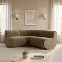 FERLY Maßgefertigtes, direkt ab Werk erhältliches, modulares, geschwungenes Sofa, modernes, skulpturales Stoff-Ecksofa mit Holzsockel für luxuriöse Villenprojekte
