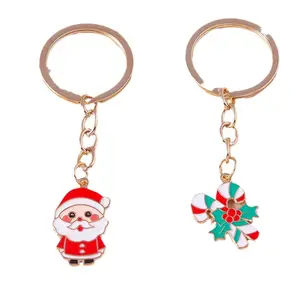 中国制造商定制圣诞新年假期钥匙链圣诞老人条款糖果藤金金属软硬搪瓷钥匙链
