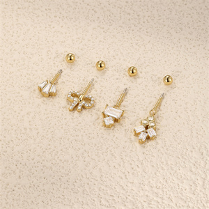 18K Gold Plated S925 Sterling Silver Geometric Zircon Triangle Bow Trapezoid Ball Vertical <b>Helix</b> Piercing <b>Stud</b> Earring - Product Image 2