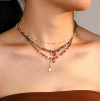 Colliers en acier inoxydable 316L plaqué or 18 carats, collier cheval, pierres naturelles, tourmaline, perles, bijoux