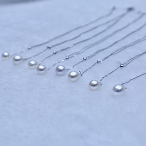 Collar con Colgante de Perla de Agua Dulce en Forma de Arroz, Plata S925, 8.5-9.5mm, Cadena en Forma de Y, Luz Intensa, Venta al Por Mayor del Fabricante - Product Image 3