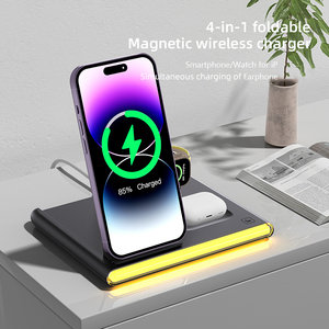 15W carga rápida nuevo diseño 3 en 1 cargador inalámbrico plegable banco de energía estación lámpara luz nocturna para iPhone 15 Pro <span class=keywords><strong>Max</strong></span> magnético - Product Image 4