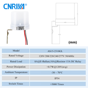 Interrupteur photoélectrique inductif automatique de commande d'éclairage CNRIYA 10A pour lampadaire, tension 105-305V, indice de protection IP54/IP44 - Product Image 2