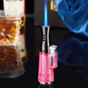 Briquet torche miniature transparent, <span class=keywords><strong>rechargeable</strong></span> au <span class=keywords><strong>gaz</strong></span> butane, coupe-vent avec réservoir de <span class=keywords><strong>gaz</strong></span> visible, flamme réglable pour barbecue et cuisine - Product Image 3
