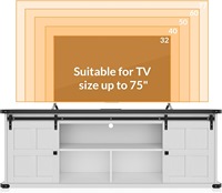 Mueble de TV de Madera Estilo Rústico con Gran Espacio de Almacenamiento para TV de 75 Pulgadas, Centro de Entretenimiento Moderno con Puertas Corredizas Tipo Granero