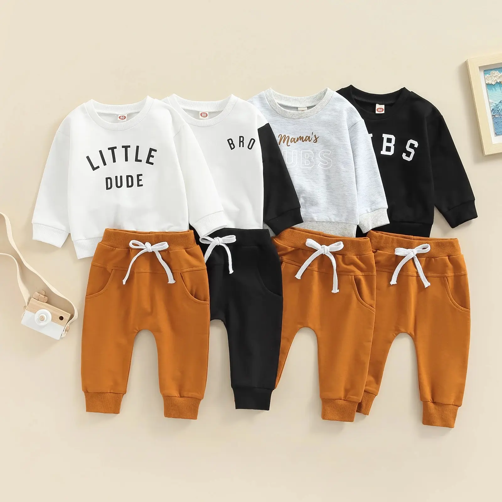 Custom autumn winter newborn infant toddler boys girls clothes long sleeve letter top pants 2pcs baby clothing sets