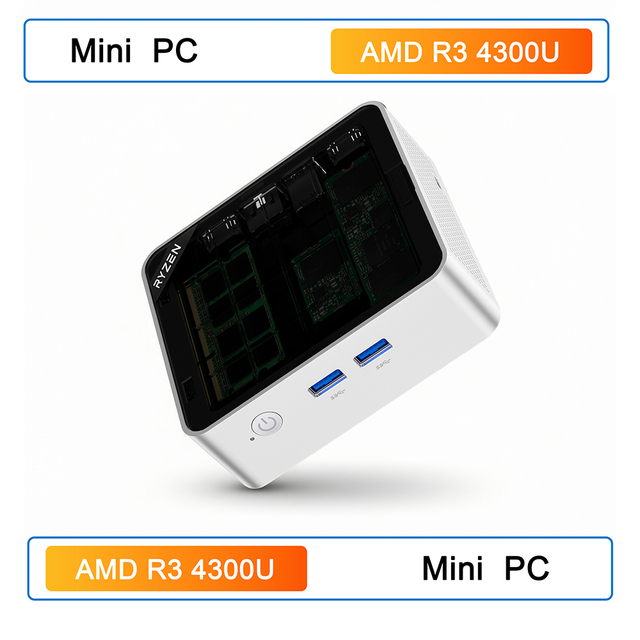 SIBOLAN AMD R3 4300U Mini PC with USB-C HD Interface DDR4 RAM PCIe 3.0 Office Entertainment Mini Server