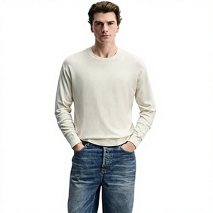 Pull en tricot crème pour homme, manches longues, couleur unie, coton, vêtements d'automne - Product Image 1