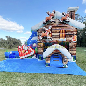 Wet or dry christmas holiday party bouncer <b>inflatable</b> santa cabin bounce <b>house</b> and slide - Product Image 1