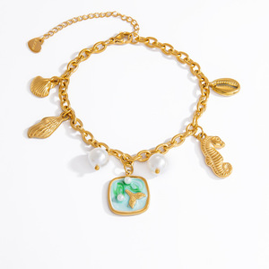 Ocean-Themed Charm <b>Bracelet</b> With Pearl <b>Shell</b> Starfish Seashell Gold Plated Women's Everyday Wear Jewelry - Product Image 5