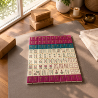Ensemble de Mahjong Américain Artistique Feuille de Ginkgo Dorée Luxe Moderne - Acrylique Haute Transparence + Poker à Dos Lagoon avec Numéros Anglais