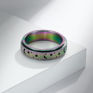 Star Moon <b>Titanium</b> Steel Rotating <b>Ring</b> For Women Fashion Jewelry Daily Wear Gold Rose Gold <b>Black</b> Colored - Product Image 3