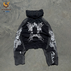 Sweat à capuche zippé en coton 100% lourd avec logo personnalisé, impression graphique 3D, sans cordon, coupe courte - Product Image 3