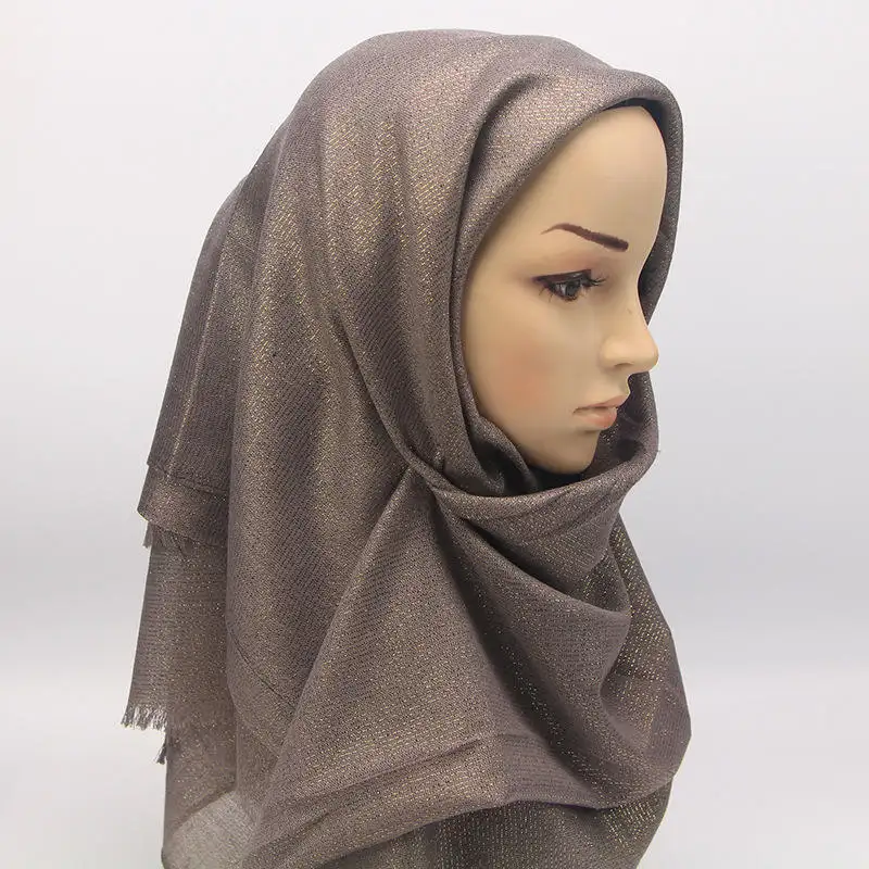 Chal dorado brillante para mujeres musulmanas, bufanda larga de algodón, Hijab, nuevo diseño, venta al por mayor