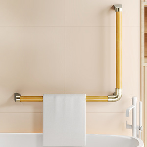 Barras de apoyo de madera maciza de 90 cm y 135 cm con marco de aluminio, barandilla de seguridad antideslizante para baño, para personas mayores, estilo moderno y sencillo - Product Image 4