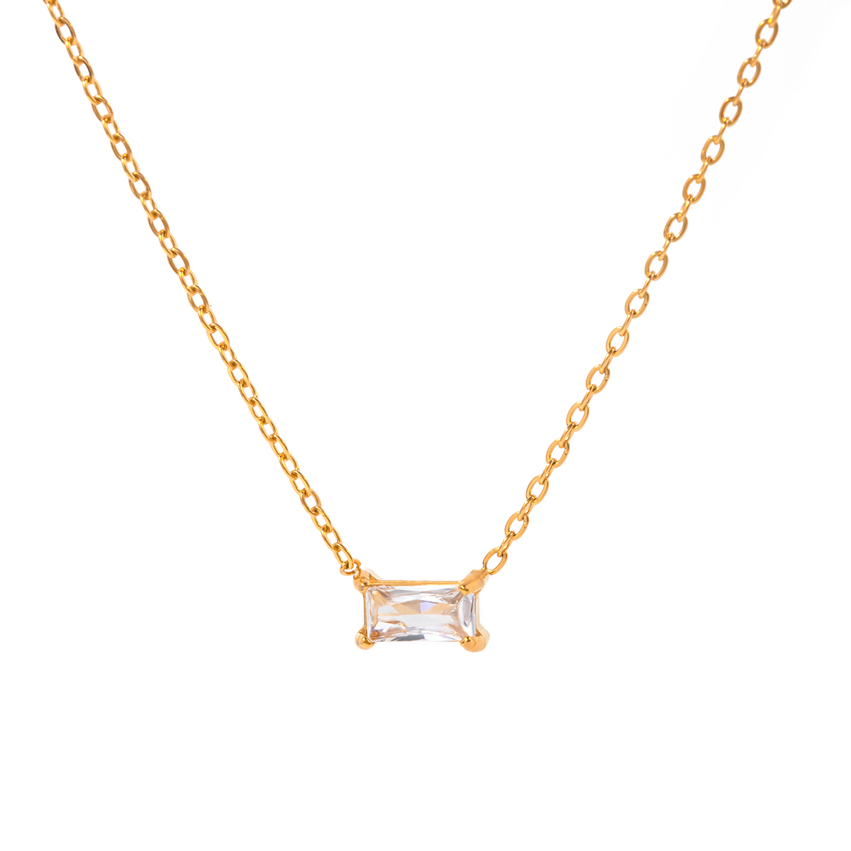 Rectangle CZ Zirconia Pendant Necklace