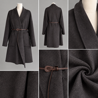 Manteau en laine tissée pour femme, élégant, mi-long, couleur unie, avec ceinture, vêtements de créateur, vêtements d'extérieur pour l'hiver