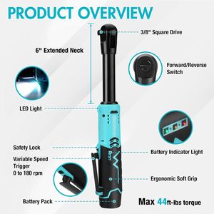Llave de Trinquete Inalámbrica DURATECH con Batería, 3/8'', 12V, 48 Ft-Lbs de Torque Máximo, Cuello Largo, Motor sin Escobillas, 10 - Product Image 3