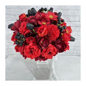 Ramo de Flores Rojas Románticas de Seda, Flores Artificiales Hechas a Mano de Alta Simulación para Decoración del Día de San Valentín - Product Image 2