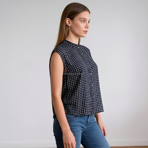 <span class=keywords><strong>Blusa</strong></span> <span class=keywords><strong>de</strong></span> Seda a <span class=keywords><strong>Cuadros</strong></span> sin Mangas Personalizada para Mujer, Camisa <span class=keywords><strong>de</strong></span> Oficina para Dama - Product Image 2