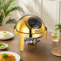 6l Ronde Gouden Roestvrijstalen Buffet Set Ronde Food Warmer Hete Pot Met Glazen Raam Roltop Chafing Dish Hotel Restaurant