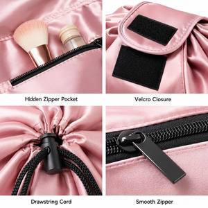 Pochette de maquillage à cordon de serrage, pliable à plat, trousse de toilette de voyage, organiseur de cosmétiques magique avec poche zippée cachée pour femmes et filles, cadeau - Product Image 3