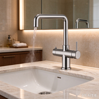 Robinet de cuisine moderne avec filtre, cartouche céramique, douchette latérale, finition chromée en acier inoxydable, montage sur comptoir pour eau froide et chaude