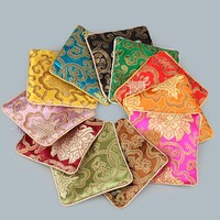 Pochette à bijoux en brocart brodé avec fermeture éclair, sac cadeau en soie avec pompon pour le rangement de colliers et bagues, vente en gros