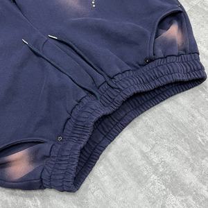 Shorts de luxe à bords bruts, poids lourd, été, French Terry, lavés, shorts de survêtement, streetwear, shorts en coton avec strass pour hommes - Product Image 4